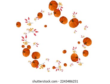 Red Plant Background White Vector. Leaf Collection. Orange Nature Card. Halloween Texture. Colorful Pumpkin Drawing Frame.