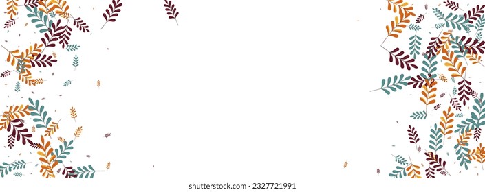 Red Plant Background White Vector. Foliage Pattern Set. Brown Leaves. Golden Herb Dead. Isolated Texture.