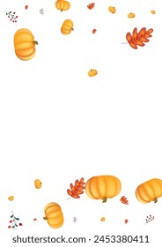 Red Plant Background White Vector. Rowan November. Burgundy Picking Template. Farm Border. Gold Pumpkin Drawing Banner.
