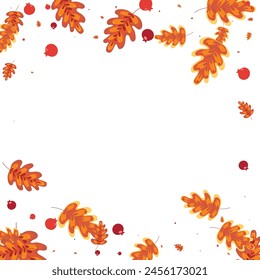 Red Plant Background White Vector. Leaf Image Illustration. Brown Acorn. Isolated Set. Orange Leaves Simple.