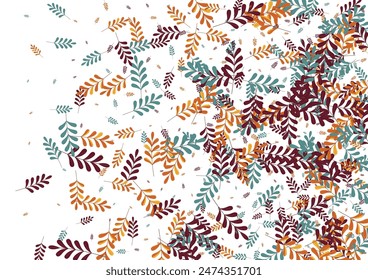Red Plant Background White Vector. Herb Decoration Frame. Yellow Foliage. Golden Leaf Material. November Design.