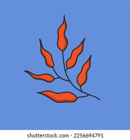 Red plant on a blue background. Abstract image, shadow play. Interior poster, postcard, cover. Flat design, cartoon hand drawn, vector illustration.
