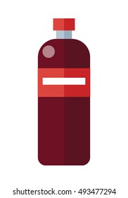 Red plastic bottle with label. Bottle of mineral water. Plastic bottle icon. Retail store element. Simple drawing. Isolated vector illustration on white background.
