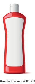 Red plastic bottle mockup. Blank detergent container