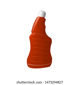 Red plastic bottle with white cap. The chemical in the container. Vector illustration.