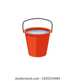 Red plastic bucket of water - simple flat icon of liquid container with black handle and clean blue water. Simple vector illustration isolated on white background