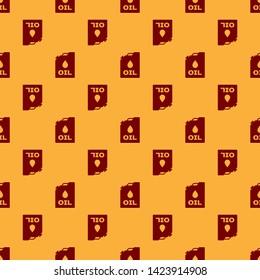 Red Plastic canister for motor machine oil icon isolated seamless pattern on brown background. Oil gallon. Oil change service and repair. Engine oil sign. Vector Illustration