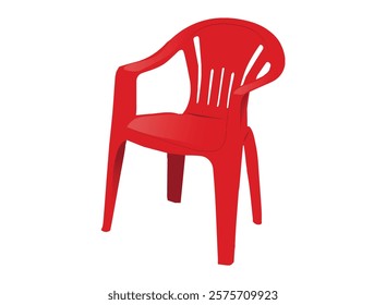 red plastic chair on a white background, vector illustration.