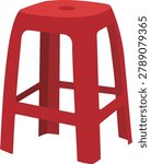 Red plastic chair vector isolated.
Red stool flat illustration.
Taiwan roadside stall chairs.
Transparent background.
