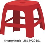 Red plastic chair vector isolated.
Red stool flat illustration.
Taiwan roadside stall chairs.
Transparent background.