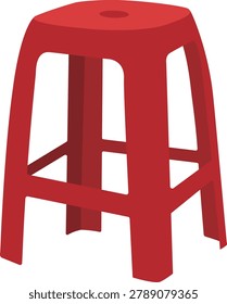 Red plastic chair vector isolated.
Red stool flat illustration.
Taiwan roadside stall chairs.
Transparent background.
