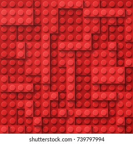 Red plastic construction plate. Perfect vector background of closeup gloss plastic construction block