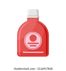 Contenedor de plástico rojo con polvo líquido para el lavado de tela textil vectorial ilustración plana. Detergente espumoso en frascos para tareas domésticas cotidianas aisladas. Producto químico de higiene
