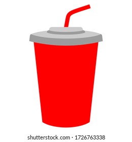 Red plastic cup for cold drink, vector icon on white background