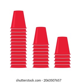 Red plastic cups stacked icon set. Clipart image isolated on white background