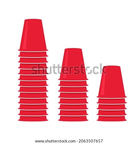 Red plastic cups stacked icon set. Clipart image isolated on white background