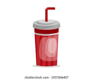 Embalaje de recipientes de plástico rojo para bebidas con paja. vector de icono de taza de papel