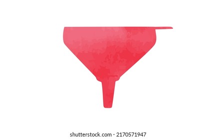 Red Plastic Funnel Watercolor Style Vector Illustration Isolated On White Background. Red Funnel Clipart. Simple Kitchen Funnel Cartoon Drawing. Kitchen Utensils And Cooking Tools. Funnel Doodle