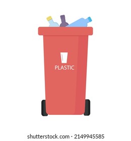 Red plastic garbage container on white background. Vector isolated image for web design application