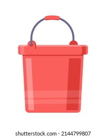 Red plastic garden bucket with handle isometric icon vector illustration. Industrial cylinder bucketful for household washing cleaning agriculture cultivation. Pail container for farming chores