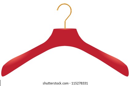 Red plastic hanger for clothing. Vector illustration.