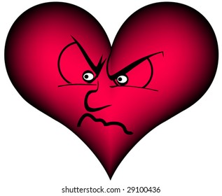 Red plastic heart looking angry