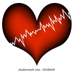 red  plastic heart with a white diagonal serrated line