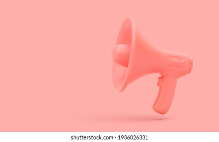 Red plastic megaphone with shadow on colour background. Vector illustration