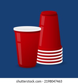 Red Plastic Party Cup, Material Design. Red Beer Cup Vector.