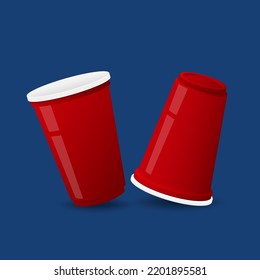 Red Plastic Party Cup, Material Design. Red Beer Cup Vector.