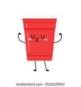 Taza plástica roja del partido, diseño material. Vector rojo de la taza de la cerveza. diseño plástico del carácter.