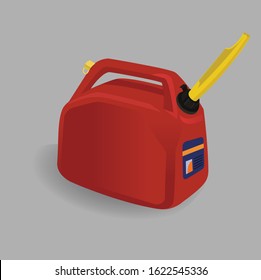 Red plastic petrol can full of oil or gas with spout against an isolated background. Simple vector illustration style, suitable for transportation, energy, climate change, automotive, industrial use.