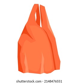Red plastic shopping bag. Empty disposable package for supermarket and garbage. Used and new polythene pack, packet for purchases. Realistic flat cartoon vector illustrations isolated on white