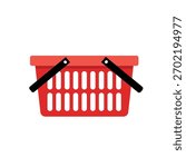 Red Plastic Shopping Basket Icon. Shopping or retail activities.