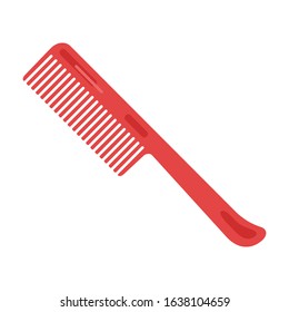 Red Plastic Tooth Comb For Men Or Women. Hair Care Item. Personal Hygiene And Beauty Product. Bathroom, Washroom Supplies. Vector Cartoon Illustration Isolated On White Background.