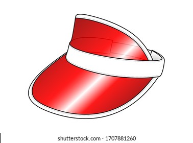 Red Plastic Transparent Clear Sun Visor Cap Template On White Background, Vector File.