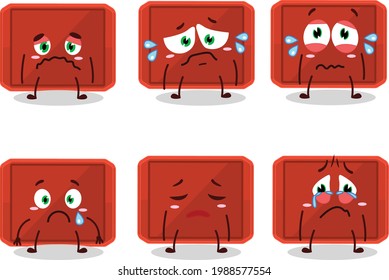 Red plastic tray cartoon character with sad expression. Vector illustration