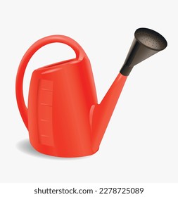 Red plastic watering can isolated on white background. Vector realistic 3d illustration