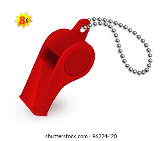 Red plastic whistle. Mesh and gradients only design.