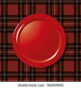 red plate on tablecloth