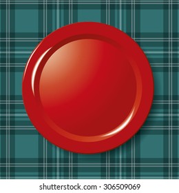 red plate on tablecloth