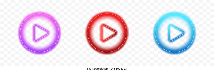 Red Play Button 3d Neon Symbol. Button-Logo in Rot spielen.