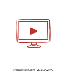 Se muestra un Botón de reproducción rojo en una pantalla dentro de una ilustración de monitor de computadora.