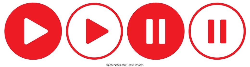 Red play button glyph icon set isolated on white background. vector illustration. EPS 10