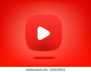 Red play button on red backgrond. 3d vector illustration