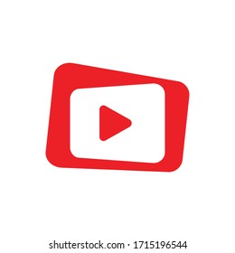 red play button on white background flat icon, vector illustration