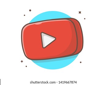 Red Play Button in Rounded Rectangle Music Vector Illustration. Video Multi Media Play Button. Flat Cartoon Style Suitable for Web Landing Page,  Banner, Flyer, Sticker, Wallpaper, Card, Background