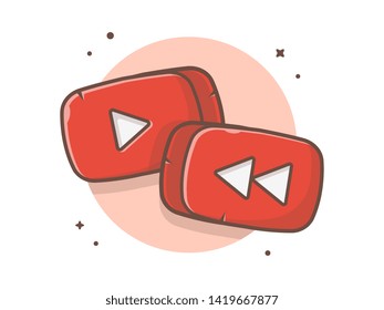 Red Play Button in Rounded Rectangle Music Vector Illustration. Video Multi Media Play Button. Flat Cartoon Style Suitable for Web Landing Page,  Banner, Flyer, Sticker, Wallpaper, Card, Background
