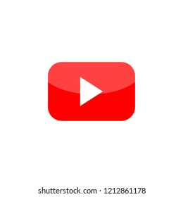 Red Play Button Vector EPS Icon. Youtube Flat Social Media Background Sign Download