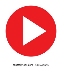 Red play button. Vector icon isolated on white background. Trendy circle play button icon in flat style. Template for radio symbol, video player, arrow design, app, and media logo. Vector illustration